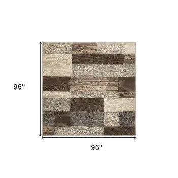 8' Beige And Slate Gray Patchwork Square Rug