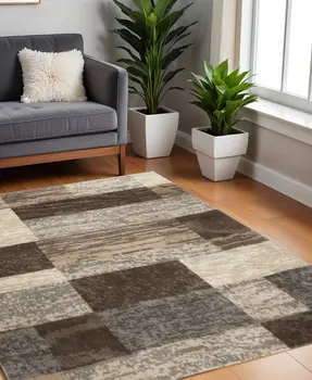 8' Beige And Slate Gray Patchwork Square Rug