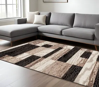 9' X 12' Chocolate Patchwork Power Loom Stain Resistant Area Rug