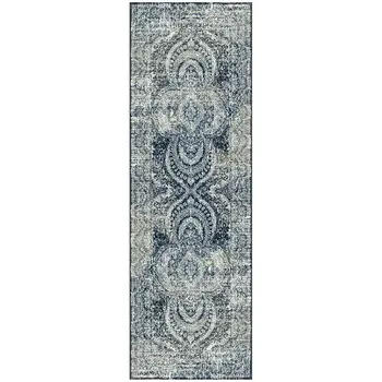 8' Taupe Abstract Power Loom Distressed Stain Resistant Runner Rug