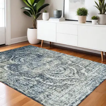 4' X 6' Taupe Abstract Power Loom Distressed Stain Resistant Area Rug