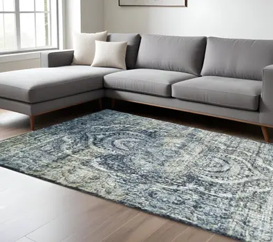 9' X 12' Taupe Abstract Power Loom Distressed Stain Resistant Area Rug