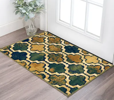 2' X 3' Green Quatrefoil Power Loom Distressed Stain Resistant Area Rug