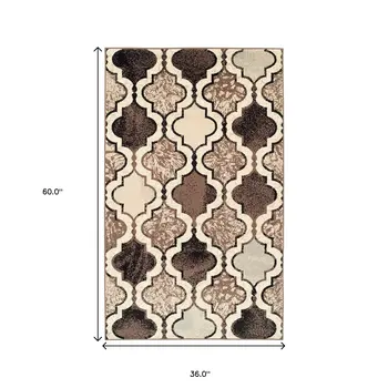 3' X 5' Ivory Quatrefoil Power Loom Distressed Stain Resistant Area Rug