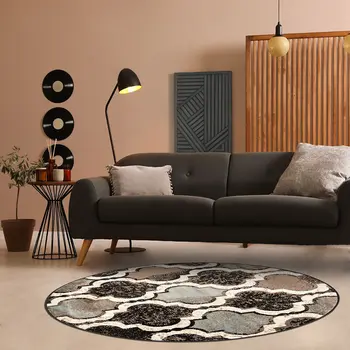 5' Chocolate Quatrefoil Distressed Round Rug