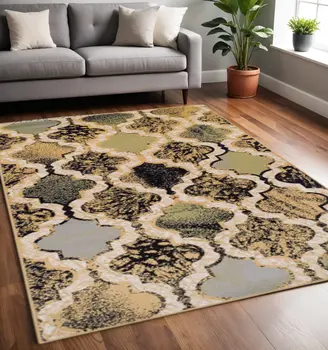 5' X 8' Multi Color Quatrefoil Power Loom Distressed Stain Resistant Area Rug