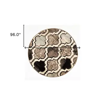 8' Ivory Quatrefoil Distressed Round Rug