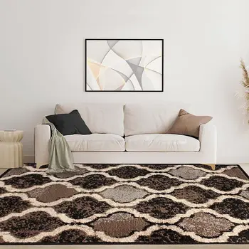 8' X 10' Chocolate Quatrefoil Power Loom Distressed Stain Resistant Area Rug