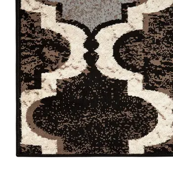 8' X 10' Chocolate Quatrefoil Power Loom Distressed Stain Resistant Area Rug