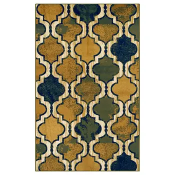 8' X 10' Green Quatrefoil Power Loom Distressed Stain Resistant Area Rug