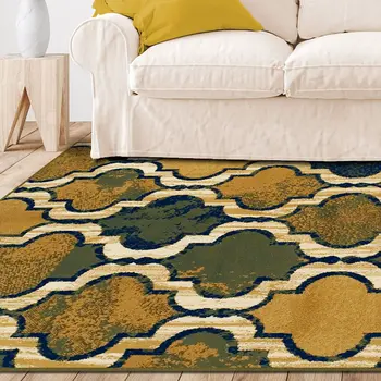 8' X 10' Green Quatrefoil Power Loom Distressed Stain Resistant Area Rug