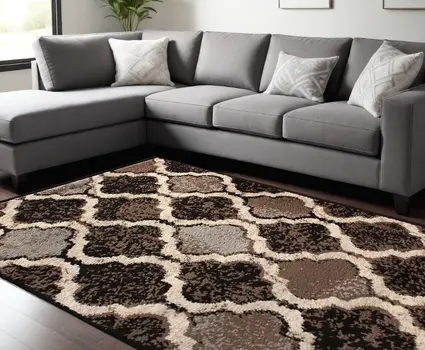 9' X 12' Chocolate Quatrefoil Power Loom Distressed Stain Resistant Area Rug