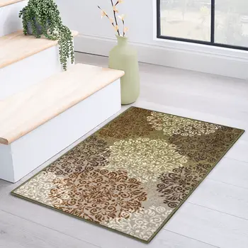 2' X 3' Brown Green And Ivory Floral Area Rug