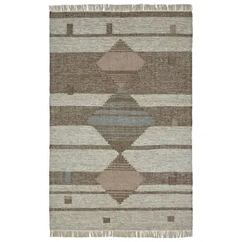 5' X 8' Gray Geometric Flatweave Handmade Area Rug With Fringe
