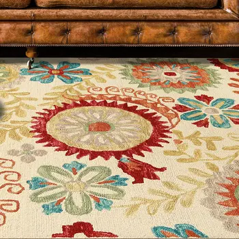 5' X 8' Cream Wool Medallion Tufted Handmade Stain Resistant Area Rug