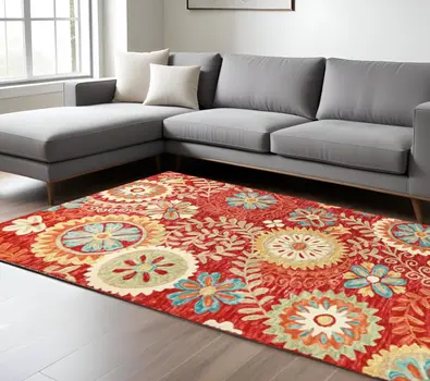 8' X 10' Rust Wool Medallion Tufted Handmade Stain Resistant Area Rug