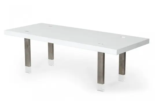 95" White And Gray Stainless Steel Dining Table