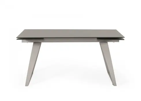 94" Gray Glass And Metal Self-Storing Leaf Sled Base Dining Table