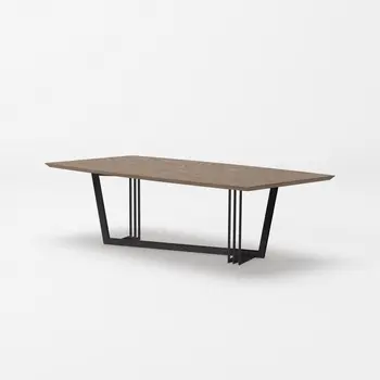 107" Walnut And Black Rectangular Geo Trestle Wood Dining Table