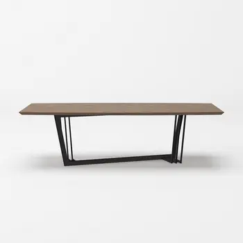 107" Walnut And Black Rectangular Geo Trestle Wood Dining Table