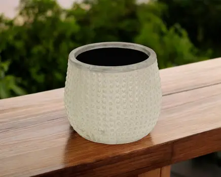 7" Beige Dot Ceramic Indoor Outdoor Round Pot Planter