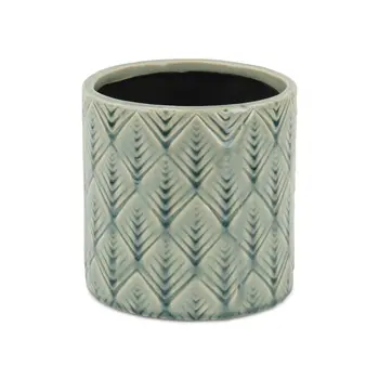 6" Green Geometric Ceramic Indoor Outdoor Round Pot Planter