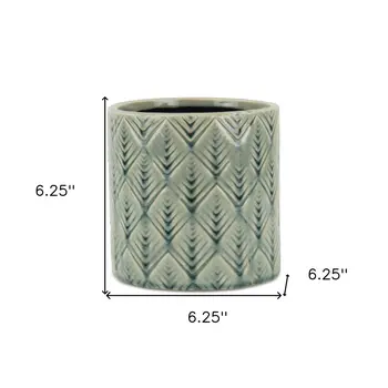 6" Green Geometric Ceramic Indoor Outdoor Round Pot Planter