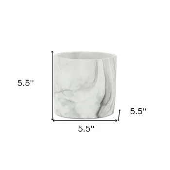 6" White and Gray Marbleized Ceramic Indoor Outdoor Round Pot Planter