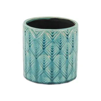 6" Turquoise Geometric Ceramic Indoor Outdoor Round Pot Planter