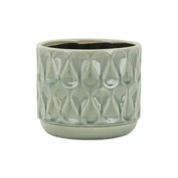 7" Green Geometric Ceramic Indoor Outdoor Round Pot Planter