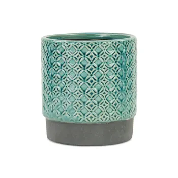 6" Turquoise Geometric Ceramic Indoor Outdoor Round Pot Planter
