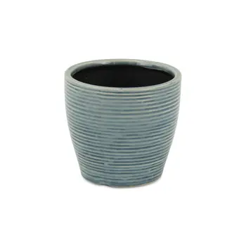 6" Blue Striped Ceramic Indoor Outdoor Round Pot Planter