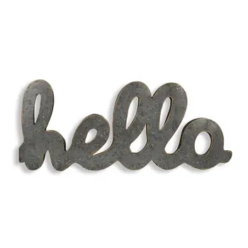 12" X 28" Gray Handcrafted Abstract hello Metal Wall Decor
