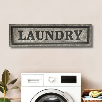 10" X 36" Gray Laundry Galvanized Metal Wall Decor