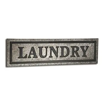10" X 36" Gray Laundry Galvanized Metal Wall Decor