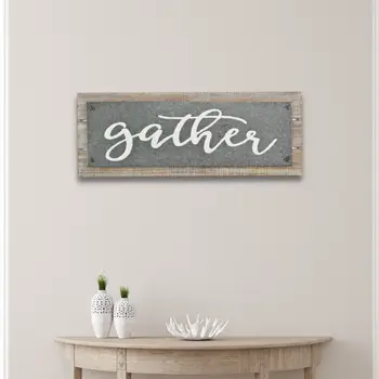 10" X 25" Brown and Gray Gather Wood and Metal Wall Decor