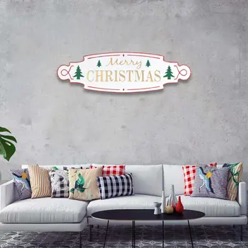 11" X 36" White Green and Red Merry Christmas Metal Wall Decor