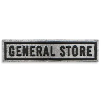 9" X 37" Gray and Black General Store Galvanized Metal Wall Decor