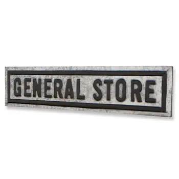 9" X 37" Gray and Black General Store Galvanized Metal Wall Decor