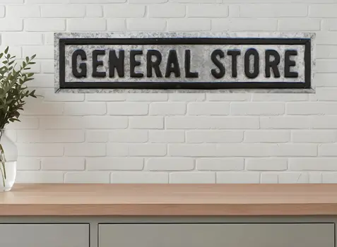 9" X 37" Gray and Black General Store Galvanized Metal Wall Decor