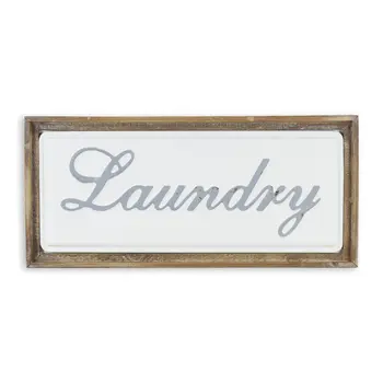 11" X 24" Brown and White Laundry Wood and Metal Wall Decor