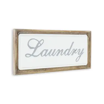 11" X 24" Brown and White Laundry Wood and Metal Wall Decor