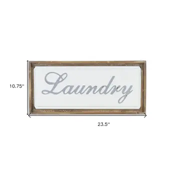 11" X 24" Brown and White Laundry Wood and Metal Wall Decor