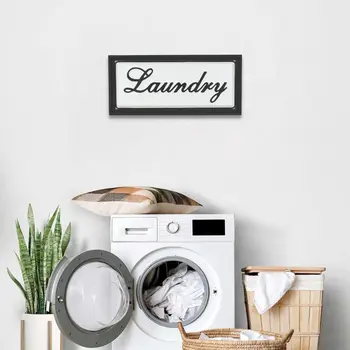 11" X 24" Black and White Handcrafted Laundry Metal Wall Decor