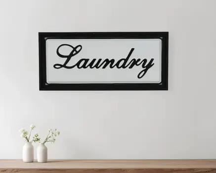 11" X 24" Black and White Handcrafted Laundry Metal Wall Decor