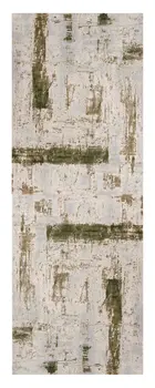 8' Ivory and Green Abstract Power Loom Distressed Runner Rug