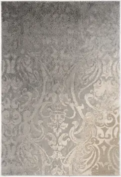 4' X 6' Grey Damask Power Loom Stain Resistant Area Rug