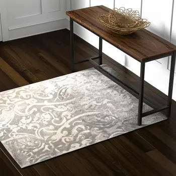 4' X 6' Grey Damask Power Loom Stain Resistant Area Rug