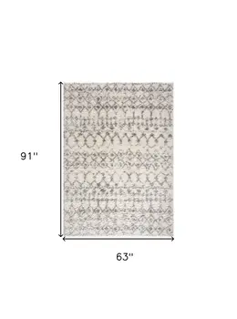 5' X 8' Gray and Ivory Southwestern Shag Power Loom Area Rug