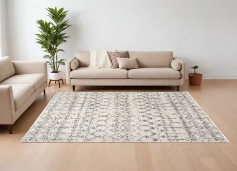 8' X 11' Gray and Ivory Southwestern Shag Power Loom Area Rug